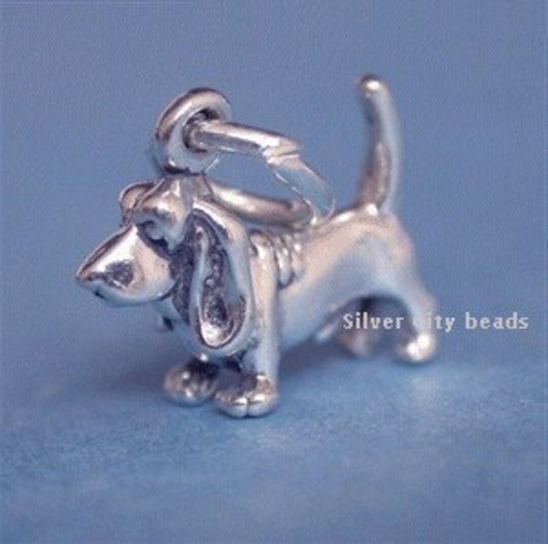 Sterling Silver Basset Hound Dog Charmm 10x10mm, Small Dog Charm, Read