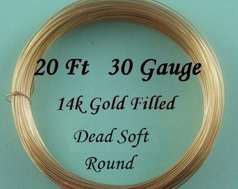 30g gauge ga g 14k Gold Filled Round Wire Dead Soft- 20 ft