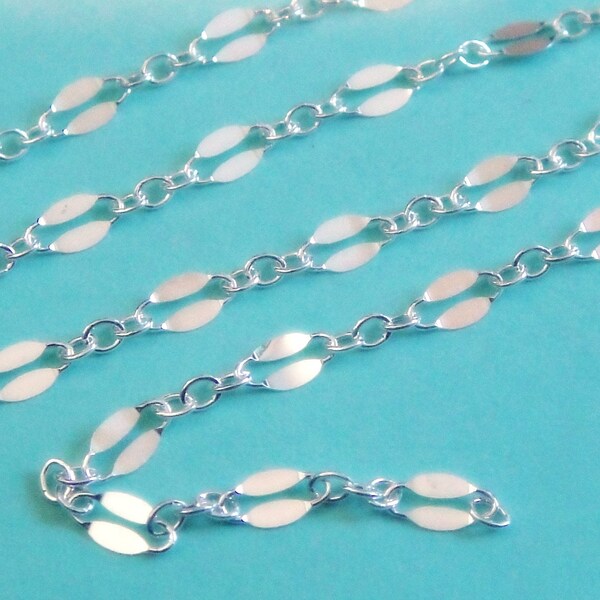 Sterling Silver Sequin Dapped Chain / Elongated Long and Short Links / WHOLESALE Chain by the Foot /  2.40x5mm, Select your size