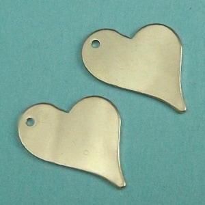 2 Large Gold Filled Sideways Heart Blank Discs Tag,  13.3x16.2mm 24ga .9mm Hole,