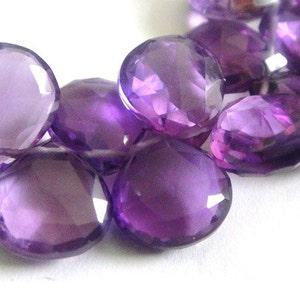 Amethyst Briolette, Heart Faceted Gemstone Beads, 1 MATCHED PAIR, AAA High Quality, Brides, February Birthstone, 10-12mm