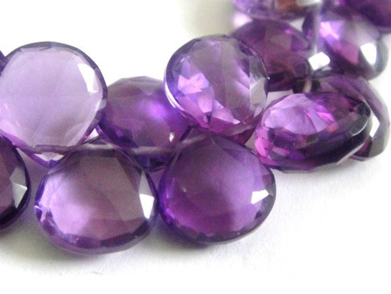 Amethyst Briolette, Heart Faceted Gemstone Beads, 1 MATCHED PAIR, AAA High Quality, Brides, February Birthstone, 10-12mm image 1