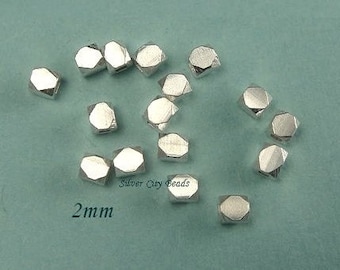 2mm Faceted Beads, Sterling Silver Handmade Artian Spacers - 2x2mm,