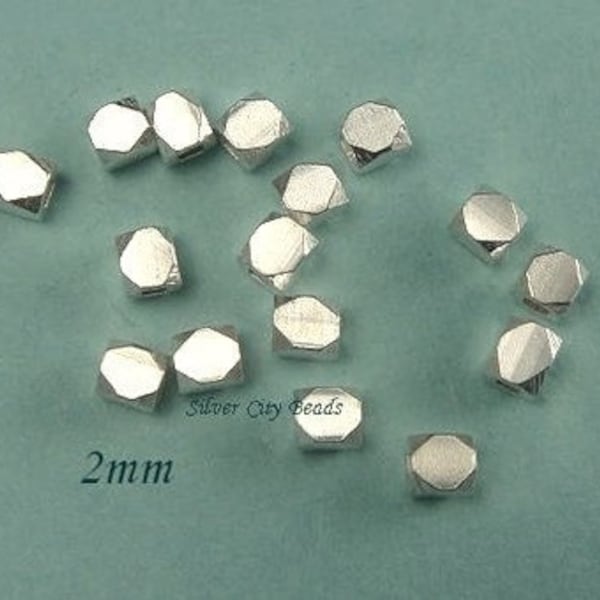 2mm Faceted Beads, Sterling Silver Handmade Artian Spacers - 2x2mm,