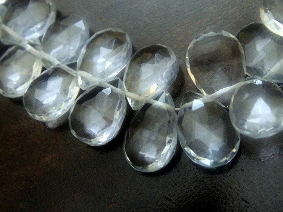 ROCK CRYSTAL Quartz Pear Briolette Beads 1 MATCHED Pair 2 Pcs
