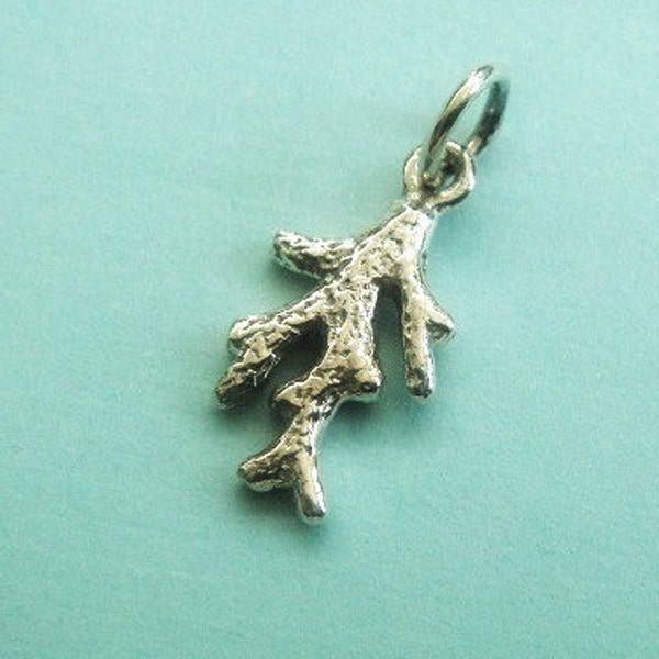 Sterling Silver Coral Branch Charm, SMALL Pendant, 925 Silver Beach Charms,  17x8mm Thickness 2mm