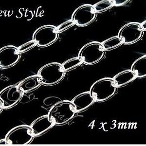 2 ft, Sterling Silver Cable Extender Chain, 3x4mm WHOLESALE