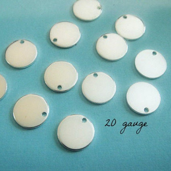 Sterling Silver BLANK Disc Tags, Round Stamping Discs, 925 Silver, 9mm 20 gauge