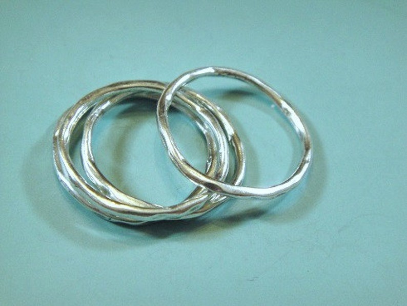 KNUCKLE STACK RINGS, Sterling Silver Hammered Ring 3 rings Pinky Finger 20mm, 1.50 Thick image 4