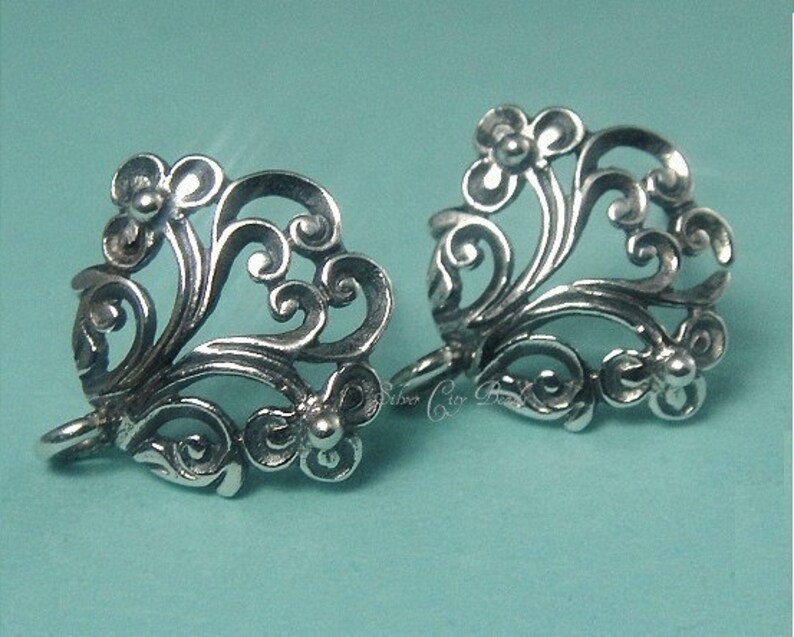 Sterling Silver Oval Floral Ear Post 13 x 12 x 2mm, 1 pair image 1