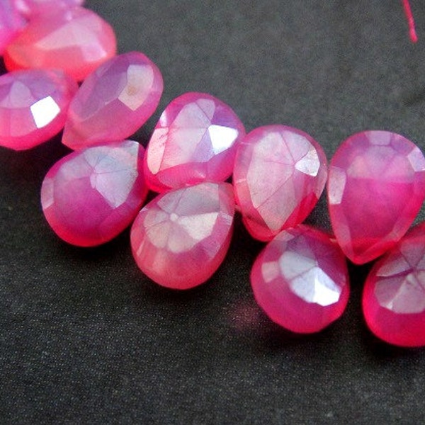 Mystic Quartz Briolette Pear, AAA,  Faceted Hot Pink, Wholesale Beads, Brides, 7x5mm, Select OPTIONS