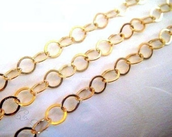 14k Gold Filled Flat Cable Chain, 3.7mm, WHOLESALE Footage Chain, Select your length