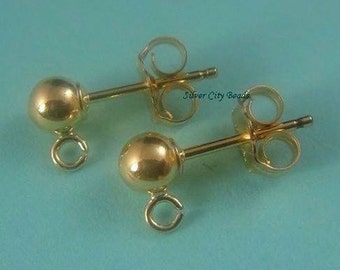 4mm Ball Post Earrings, 2 PAIR,  14k Gold Filled Ball Ear Post with Clutch