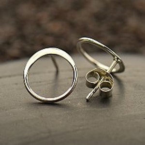 Sterling Silver Hammered Circle Post Earrings SMALL 10mm, .80mm thick, 925 silver image 1