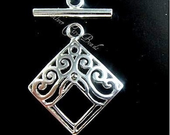 Sterling Silver Diamond Filigree Toggle Set, 26.5 x 21.5mm