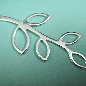 Silver Link, Sterling Leaf Branch Vine Link Pendant,  2 PCS Branch, Leafy Vine, 20x44mm