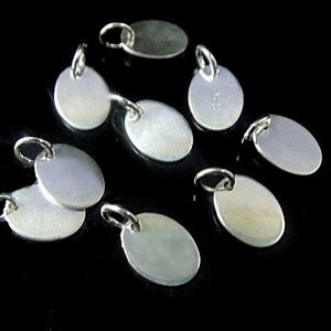 Silver Oval Jewlery Tag Blank- 6 Pcs- 925 Sterling Silver Tags with Jump Rings 7.3x5.5mm,24g thick