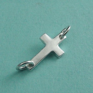 1 Sideways Cross Sterling Silver Sideways Cross Link SALE Charm Pendant, 16x6mm COUPON SALE image 1