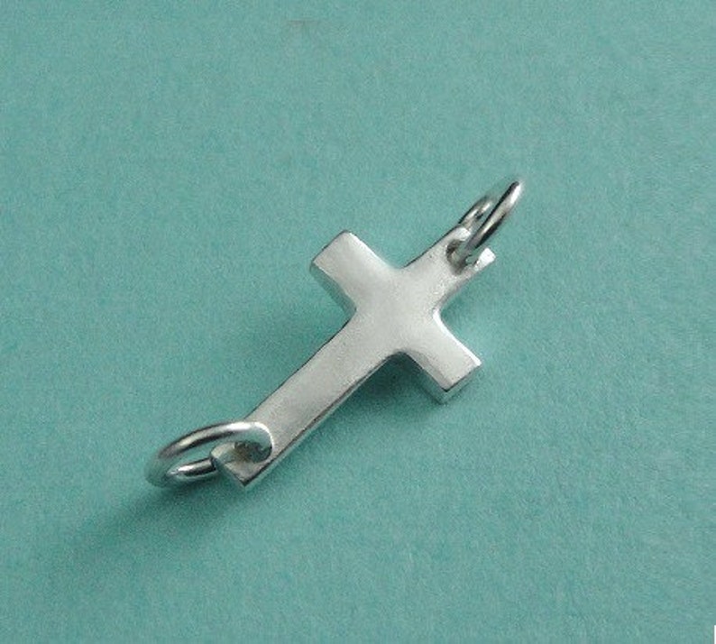 1 Sideways Cross Sterling Silver Sideways Cross Link SALE Charm Pendant, 16x6mm COUPON SALE image 1