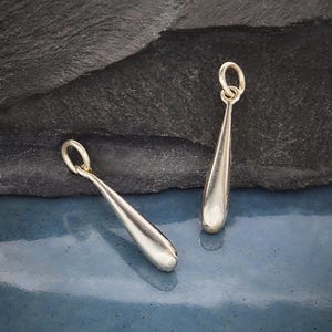 Sterling Silver Elongated Teardrop Charm - Solid -24mm