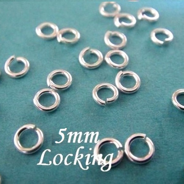 Sterling Silver Locking Jump Rings 25 pcs 5mm 20 gauge ga g, aka Jump LOCKS