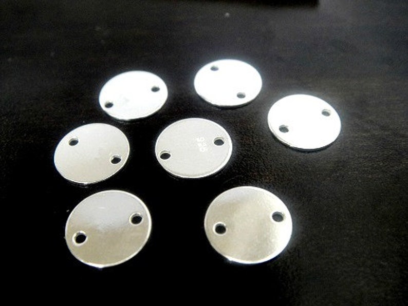 Sterling Silver 2 Hole Blank Tags Stamping Discs Links Connectors, 8mm, 1.2mm hole 26g 2 pcs image 1