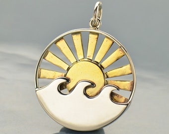 Sterling Silver Sun and Waves Pendant, Choose Small or Large