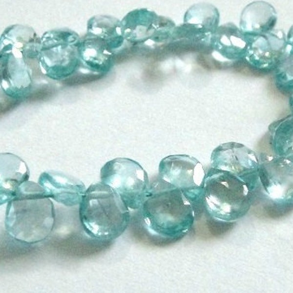 BLUE ZIRCON, Natural Pear Briolettes, 1 MATCHED Pair, Faceted Blue Diamond Substitute, 6-7mm, Wholesale Beads, brides