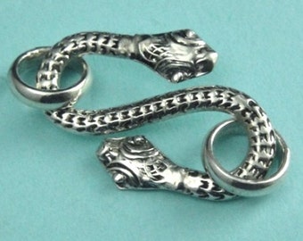 Snake Charmer S-Clasp, 925 Sterling Silver, 1 SET,  27x16mm with 9mm Closed Rings, SC062