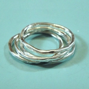 KNUCKLE STACK RINGS, Sterling Silver Hammered Ring 3 rings Pinky Finger 20mm, 1.50 Thick image 1