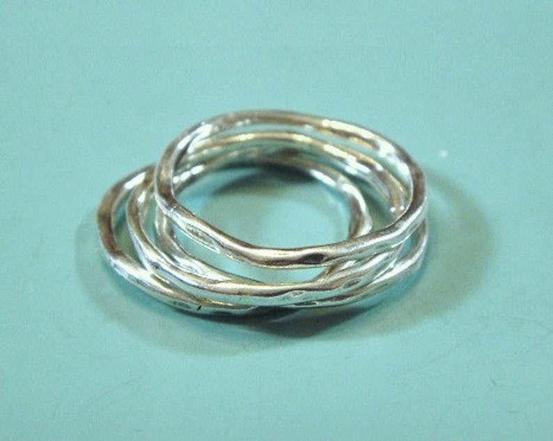 KNUCKLE STACK RINGS, Sterling Silver Hammered Ring 3 rings Pinky Finger 20mm, 1.50 Thick image 1