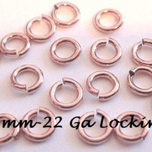 14k Rose Gold Filled Locking Jump Rings, 20 Pcs Super BULK 22 gauge ga g, 4mm , aka Jump Locks, Secure