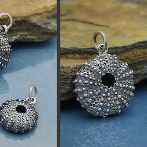 Sterling Silver Sea Urchin Charm,  Dimensional Pendant, Wholesale Charms, Select Pendant 20x16mm or Charm 16x11mm