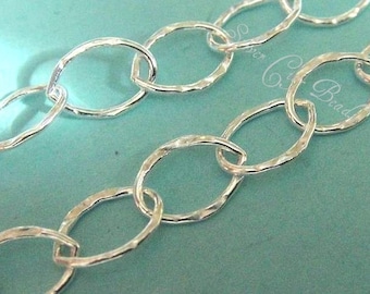 Sterling Silver Hammer Oval Chain 8 x 6mm -2 ft