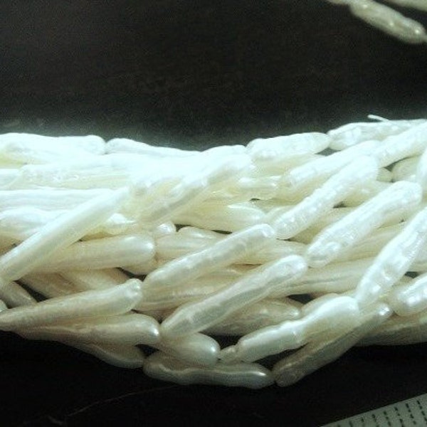 White Biwa Stick Pearl, Long Drilled Freshwater Pearls,  LUXE Bead 23-27MM long x 3-5mm wide approx, 1/2 Strand