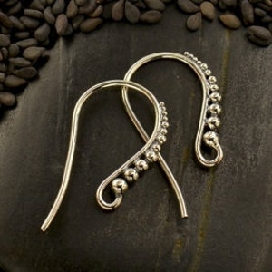 Sterling Silver Hook Ear Wire, Granulated Silver Earring ,  1 pair, 23x13x1mm, Wholesale Findings