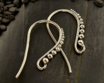 Sterling Silver Hook Ear Wire, Granulated Silver Earring ,  1 pair, 23x13x1mm, Wholesale Findings