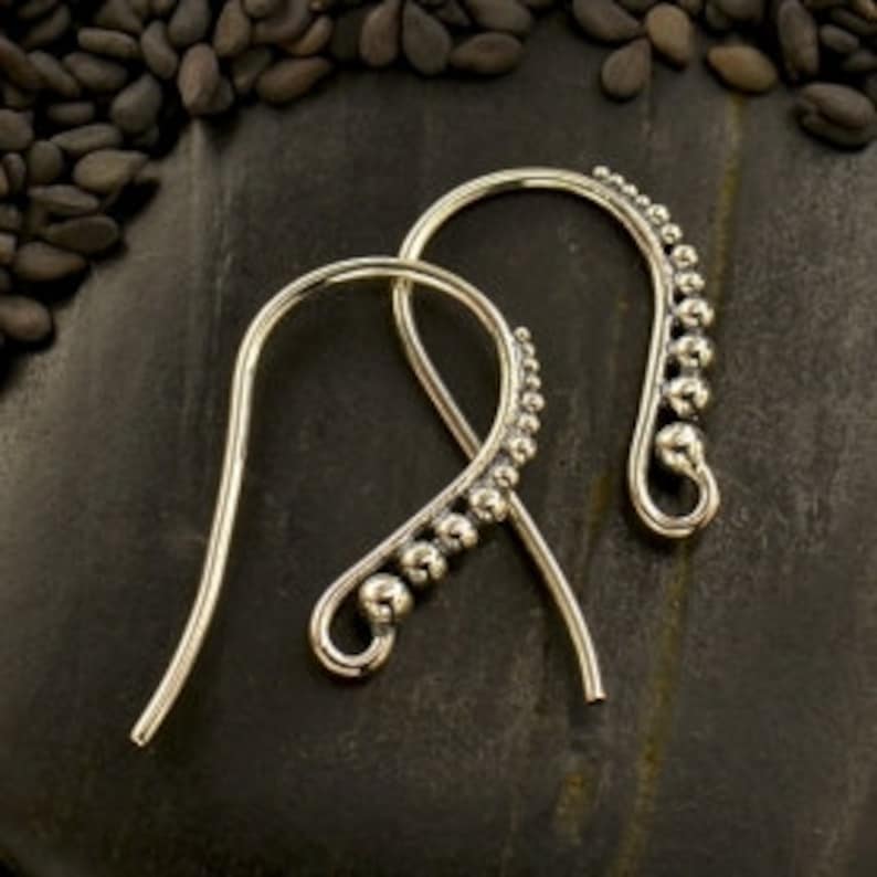 Sterling Silver Hook Ear Wire, Granulated Silver Earring , 1 pair, 23x13x1mm, Wholesale Findings image 1