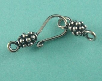 Bali Sterling Silver Hook Clasp with Barrel Bead  18 x 6 mm