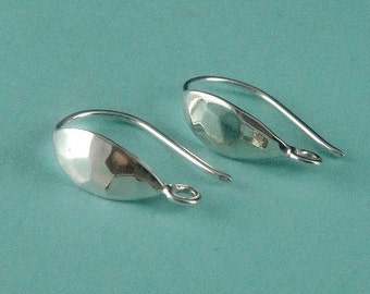 Bali Silver Earwires, 1 pr Sterling Silver Hammered Earwires, ,15x5mm