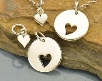 Sterling Silver Mother Daughter Heart Tag Charm Cut Out , 16x13mm