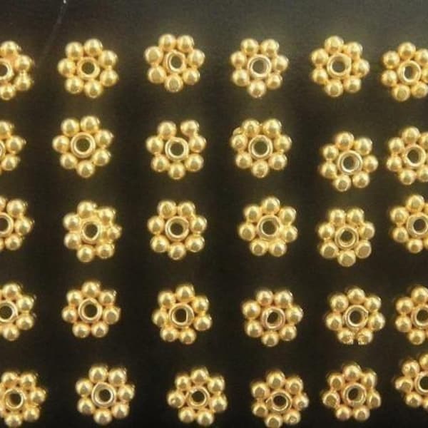 Vermeil Daisy Spacer Bead, 20pc, 3mm, Bali 24k Gold Plated over 925 Sterling