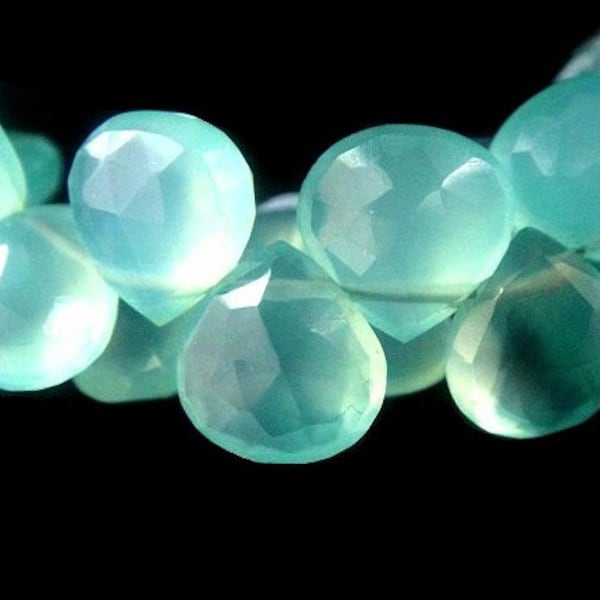 Aqua Chalcedony Heart Briolette, Faceted Gemstone Beads,  8-9mm, Select your Quantity, Apatite Brides