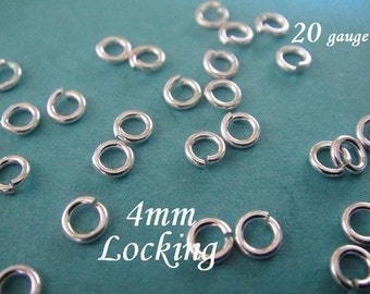 Silver 4mm Jump Ring, LOCKING, OPEN,  50 pcs, 20 gauge ga g, aka jumplocks, 925 sterling
