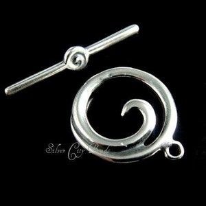 Wave Silver Toggle 925 Sterling Silver Toggle- 15x24mm- Bright, 1 set, ST340