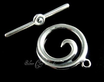 Wave Silver Toggle 925 Sterling Silver Toggle- 15x24mm- Bright, 1 set, ST340
