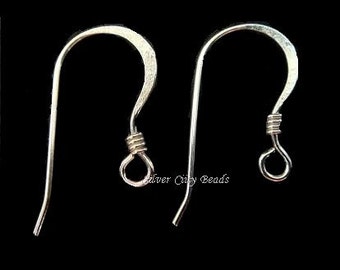 Sterling Silver HOOK Ear Wires with Coil, 40 pcs, French Earwires 16 x 9 mm- Wholesale Earrings