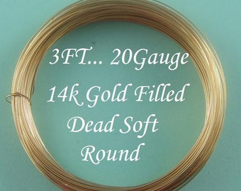20 g gauge ga, 3 Ft 14k Gold Filled Round Wire, Dead Soft