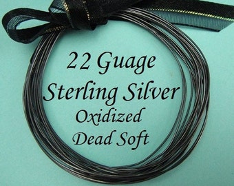 22g gauge ga, 5 Ft Sterling Silver Round Wire, OXIDIZED  Dead Soft BULK