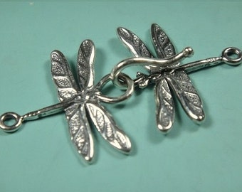 925 Sterling Dragonfly  Clasp, Dragon Fly Silver Hook Clasp Set, 40mm, SC313